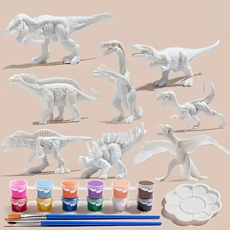 6pcs/8pcs, DIY Coloring Dinosaur Toys, Graffiti White Model Paintable Toy, Children's Creative Fill-in-the-Blank Puzzle Toy Gift