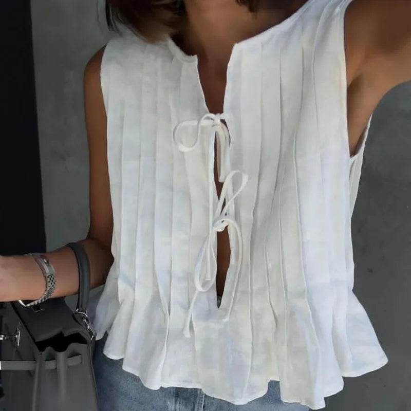 Women's Pleated Linen Crop Top - P12 Hub Europe