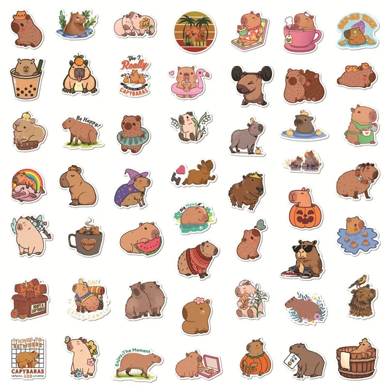 10/30/50PCS Cute Capybara PVC Sticker Aesthetic Children's Decoration Scrapbooking Sketchbook Korean Stationery School Supplies