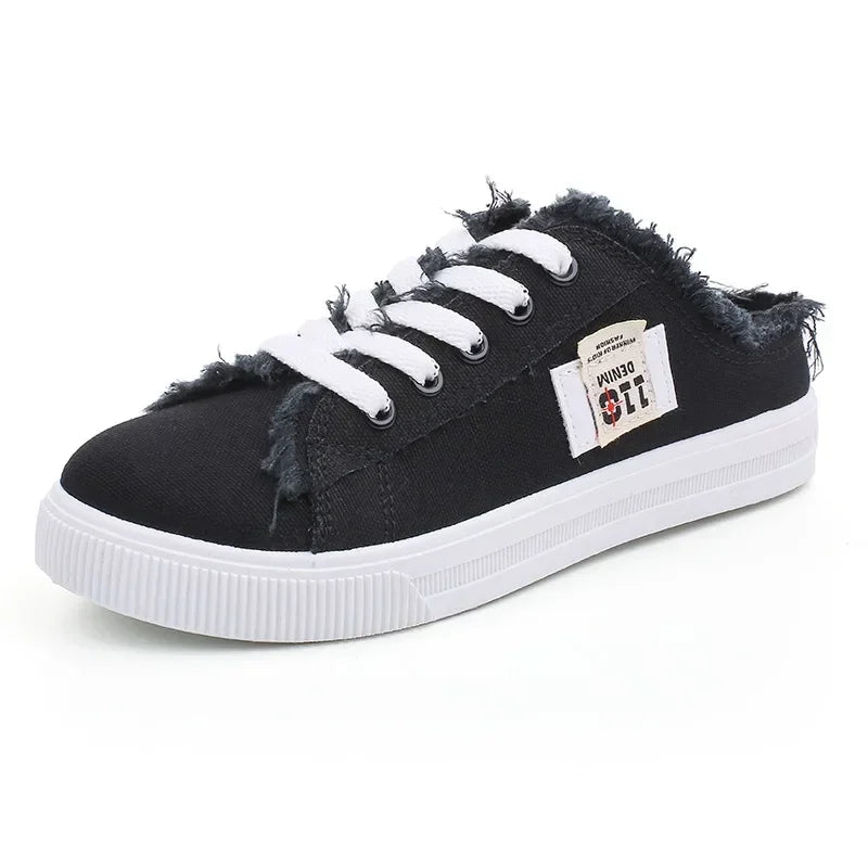 2024 New Spring Summer Women Canvas Shoes flat sneakers women casual shoes low upper lace up white shoes