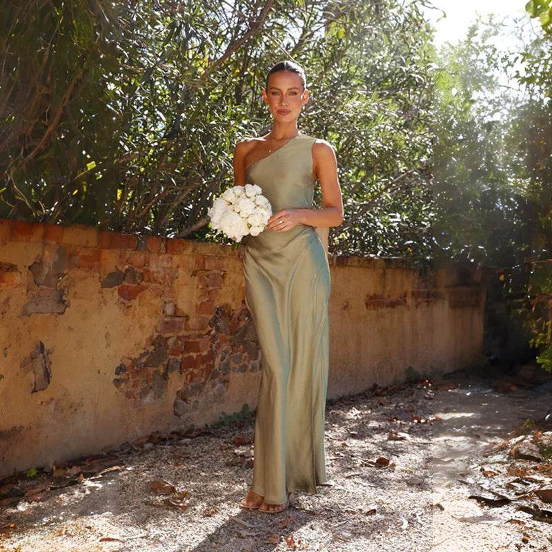 One-Shoulder Satin Dress for Summer Evenings & Weddings - P12 Hub Europe