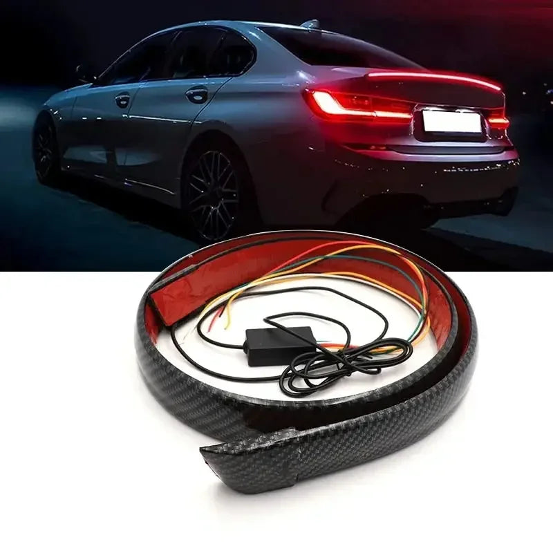 Universal Carbon Fiber Multifunction Trunk Spoilers LED Light Strip 120M Car Exterior Rear Spoiler Turn Signal Brake Lamp