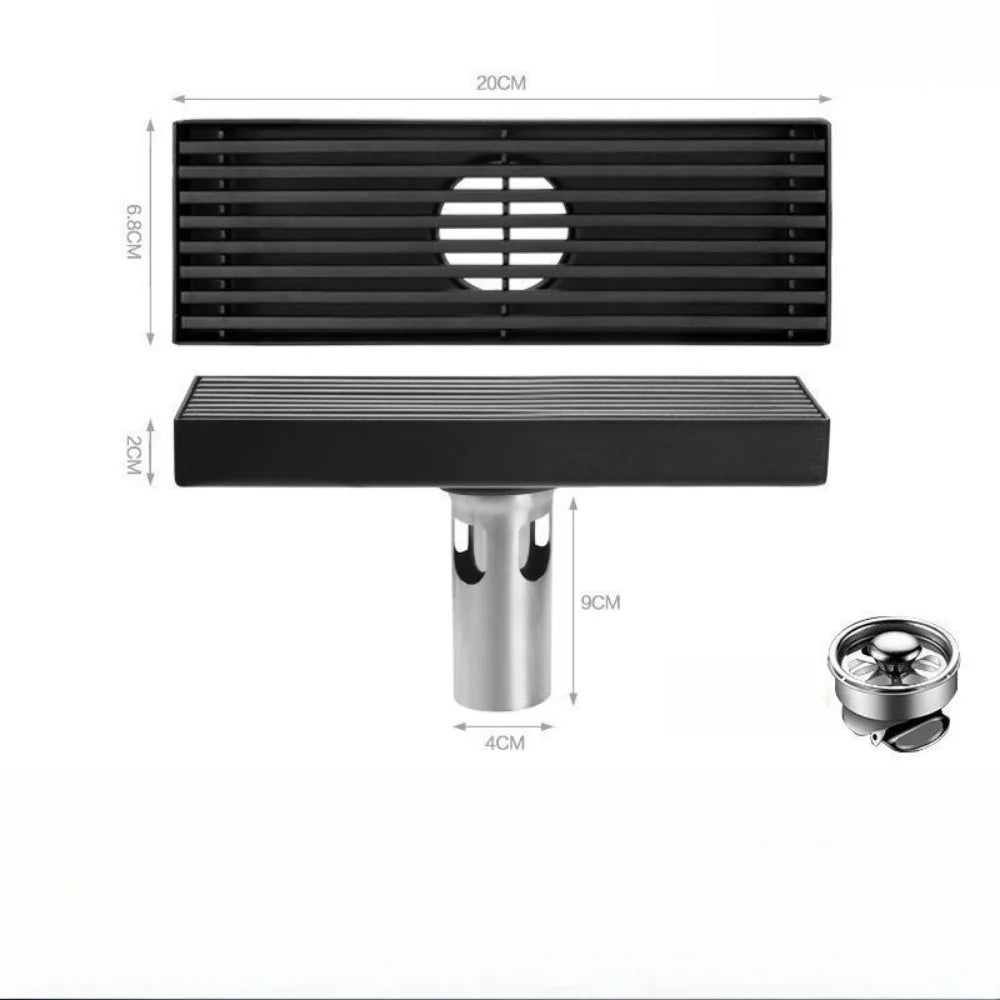 Long black floor drain stainless steel extended floor drain shower room outdoor large displacement drainage long