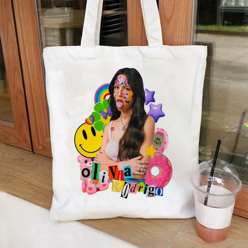Vintage Olivia Rodrigo Guts Tour Canvas Tote Bag Cosmetic Bag Large Capacity Shopping Bags Shoulder Handbag Eco Girl Handbags