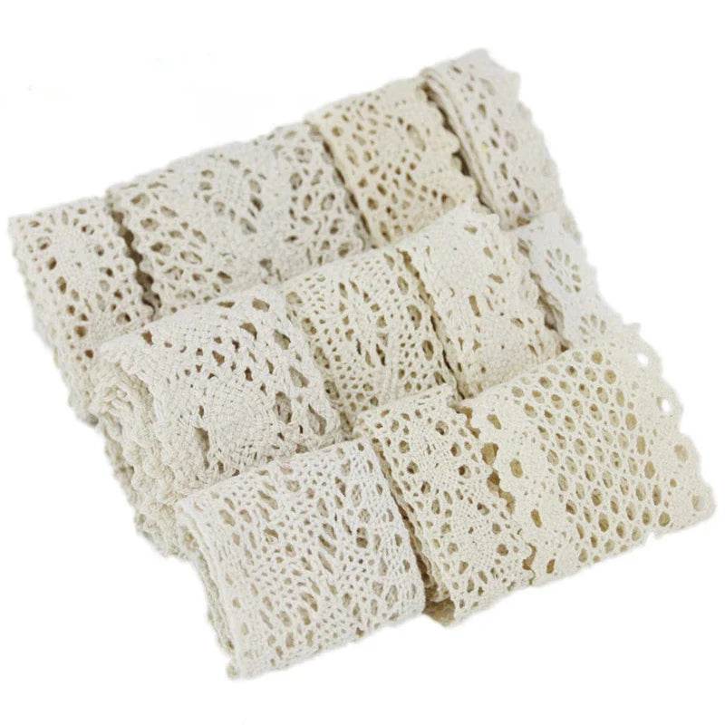 (5Meter/roll) White Beige Cotton Embroidered Lace Net Ribbons Fabric Trim DIY Sewing Handmade Craft Materials - P12 Hub Europe