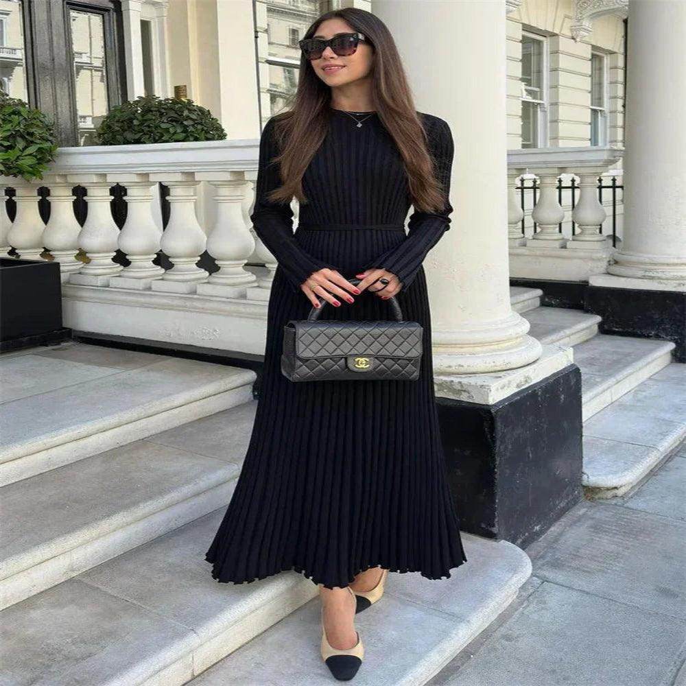 Knit Lace-Up Maxi Dress Autumn High Waist - P12 Hub Europe