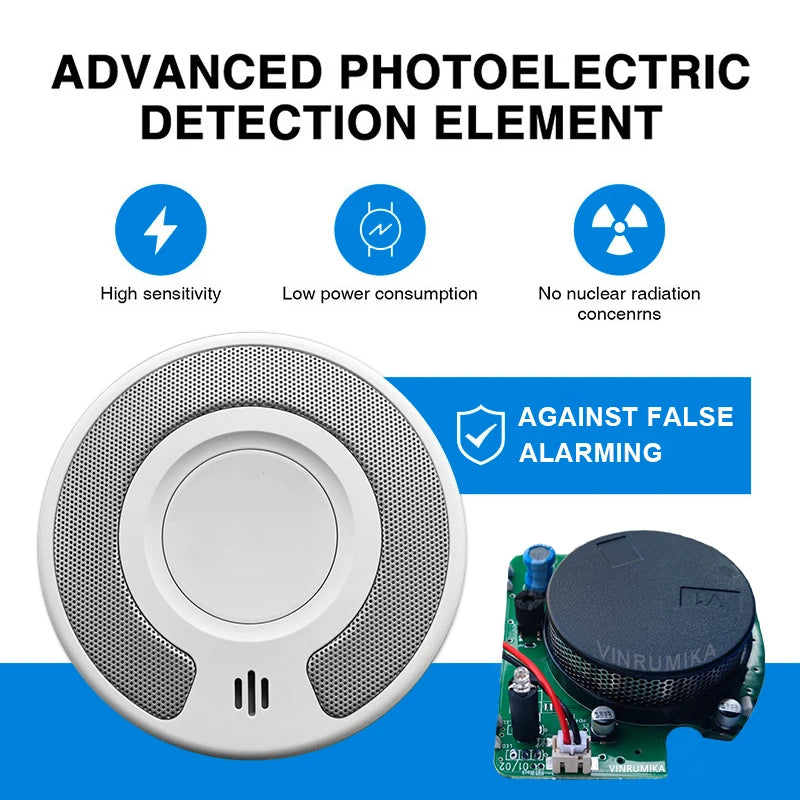 WiFi Tuya Smart Smoke Detector With Built-in 10 Year Lithium Battery For Parlor Room Kitchen Shop Fire Inspection Alarm Sensor