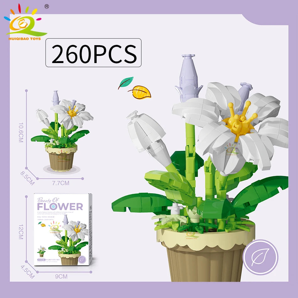 HUIQIBAO MOC Eternal Bouquet Micro Building Blocks Flower Model DIY Home Desk Plant Decoration Assemble Brick Toy For Children