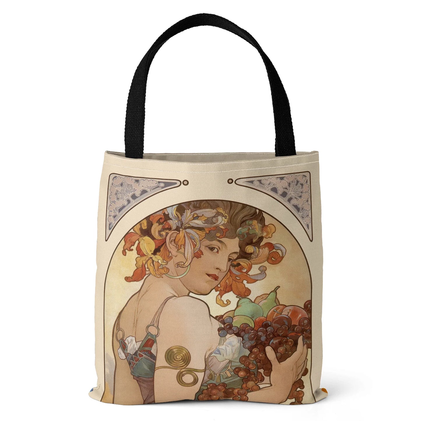 Mucha Series Digital Printed Canvas Bag Open Tote Bag Handbag Retro Canvas Shopping Bag