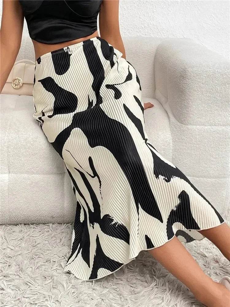Autumn Pleated Graphic Midi Skirt - P12 Hub Europe