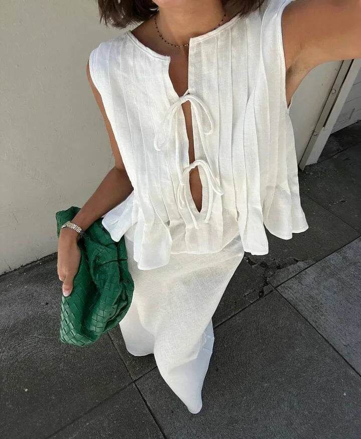 Women's Pleated Linen Crop Top - P12 Hub Europe