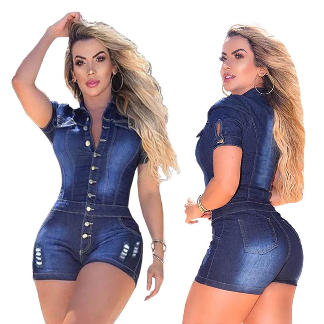 Bleached Denim Shorts Overalls Women - P12 Hub Europe