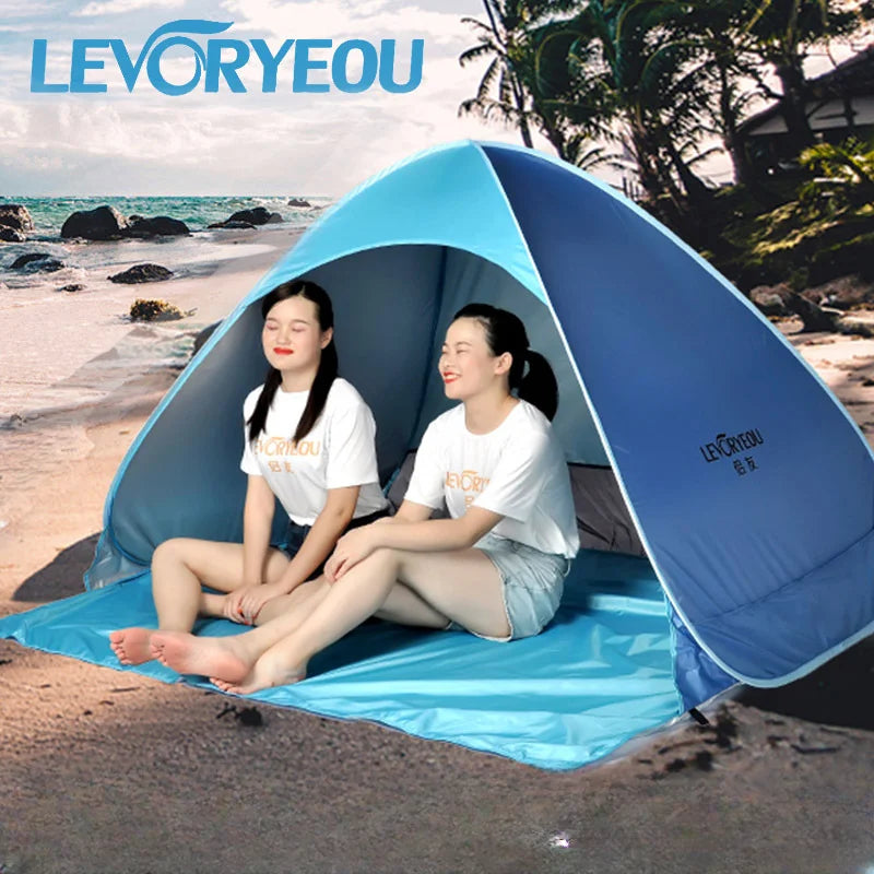 2Second Quick Open Fully Automatic Beach Tent 200*165*125cm UV Protection Sunshade Pop Up Waterproof Silver Coated Steel Pole