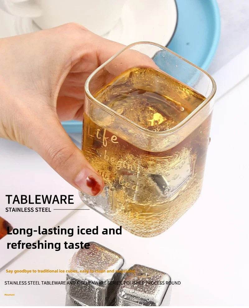 304 Food Stainless Steel Ice Cubes Set Reusable Chilling Stones for Whiskey Wine Cooling Cube Rock with Tongs Kitchen Bar Tools - P12 Hub Europe