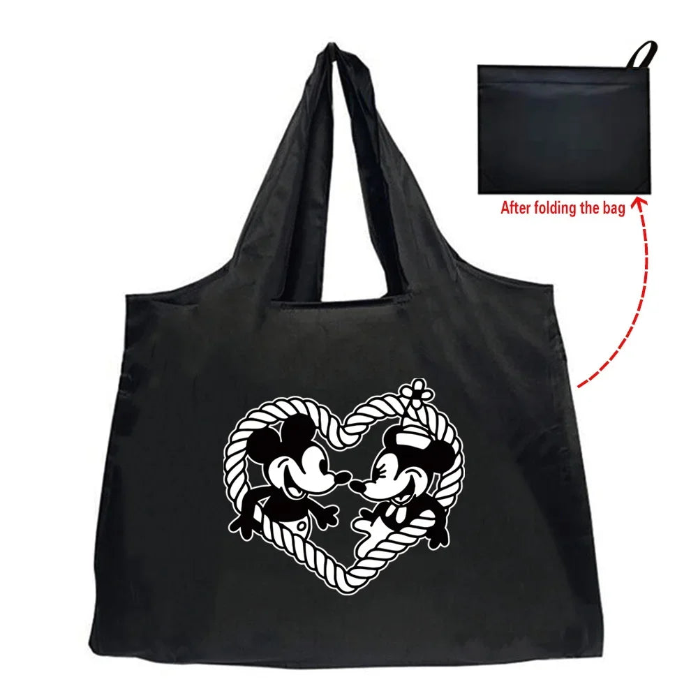 Tote Bag Eco-Friendly Folding Shopping Bag Reusable Portable Shoulder Handbag for Travel Grocery Fashion Mickey Mouse Series