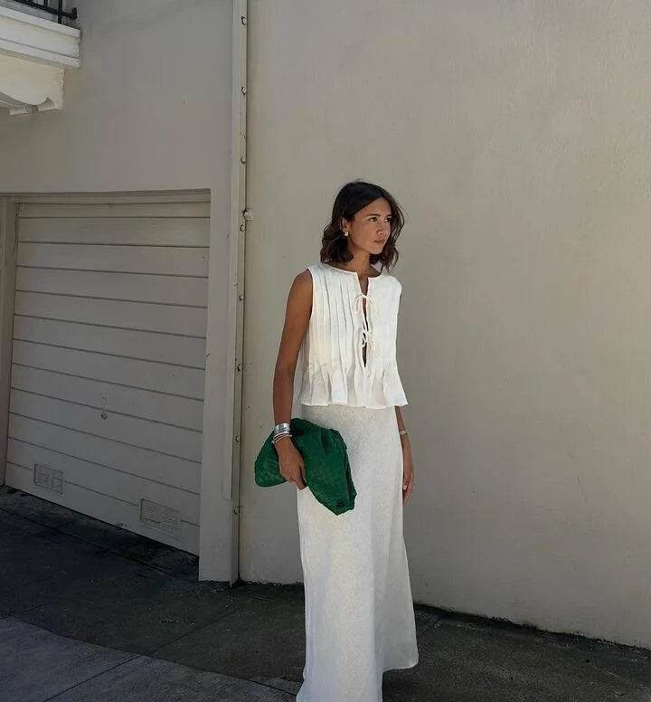 Women's Pleated Linen Crop Top - P12 Hub Europe