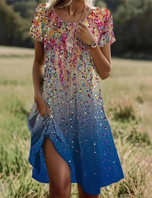 Floral Print Boho Beach Dress Casual Short Sleeve - P12 Hub Europe