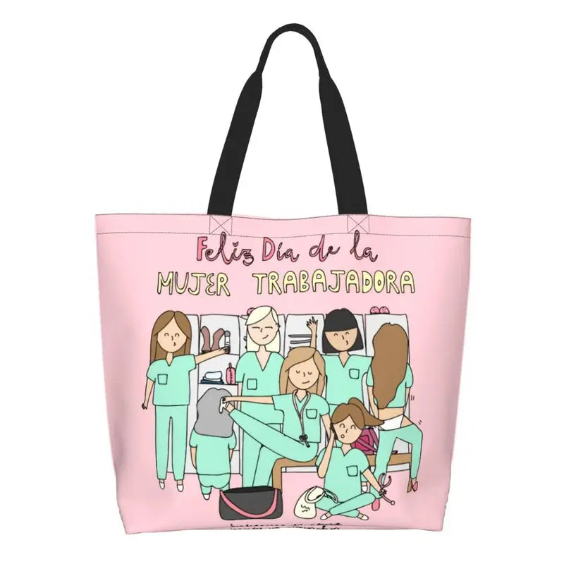 Cartoon Doctor Nurse Enfermera En Apuros Grocery Bags Large Capacity Aesthetic Merch For Woman Street Shoulder Bag