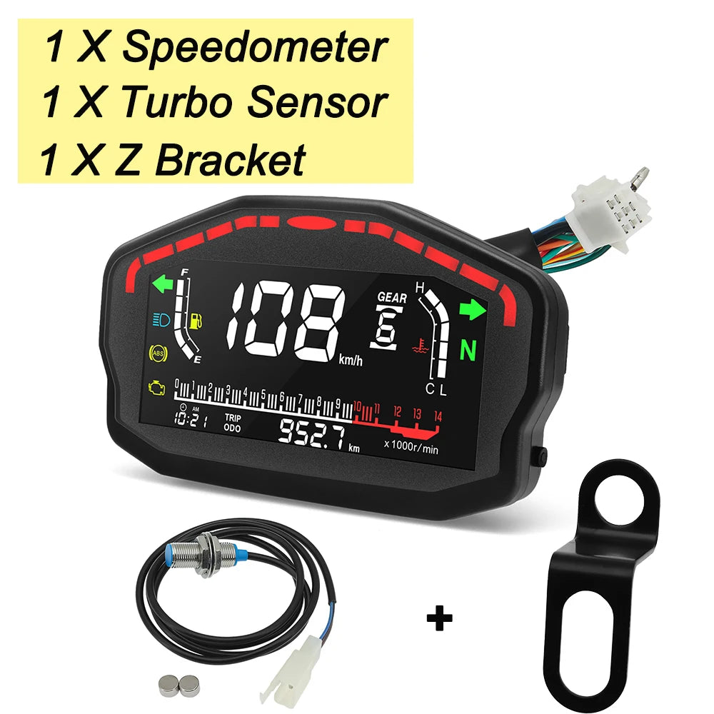 for1, 2,4 Cylinders Motorcycle Digital Board Dash Universal Motorbike Speedometer 0-14000r/min Odometer Gauge Gear Adjustable