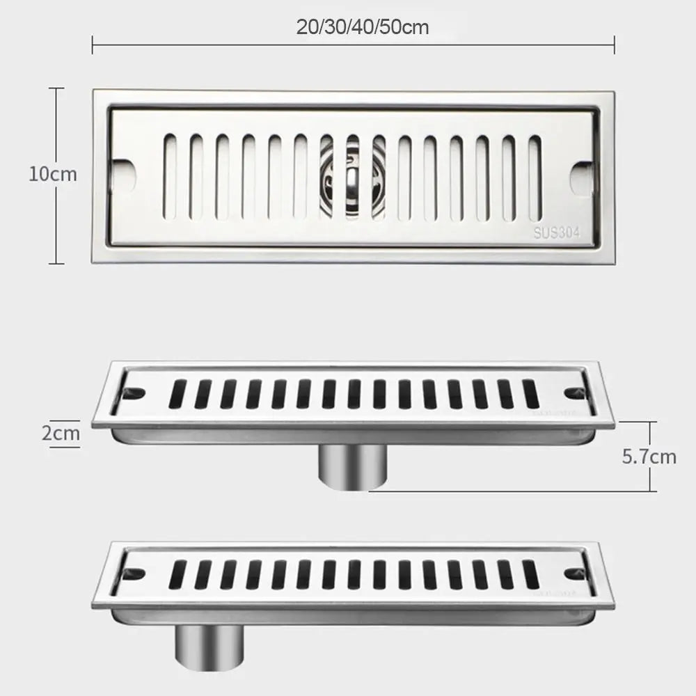 20/30/40/50cm Stainless Steel Shower Floor Drain Bathroom Rectangle Linear Floor Drainage Floor Drain with Strainer Cover