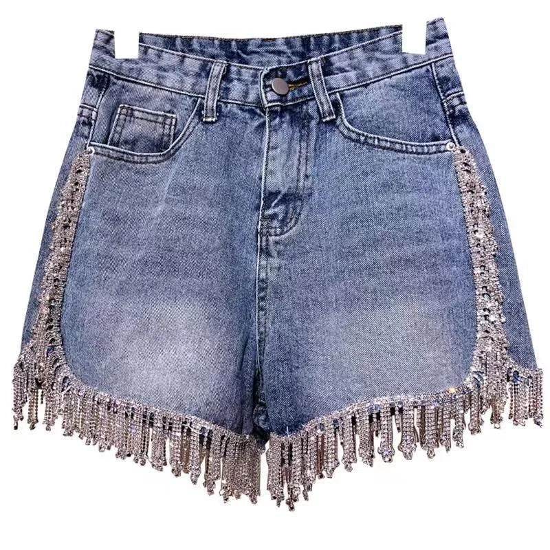 Sexy Rhinestone Fringed Denim Shorts - P12 Hub Europe