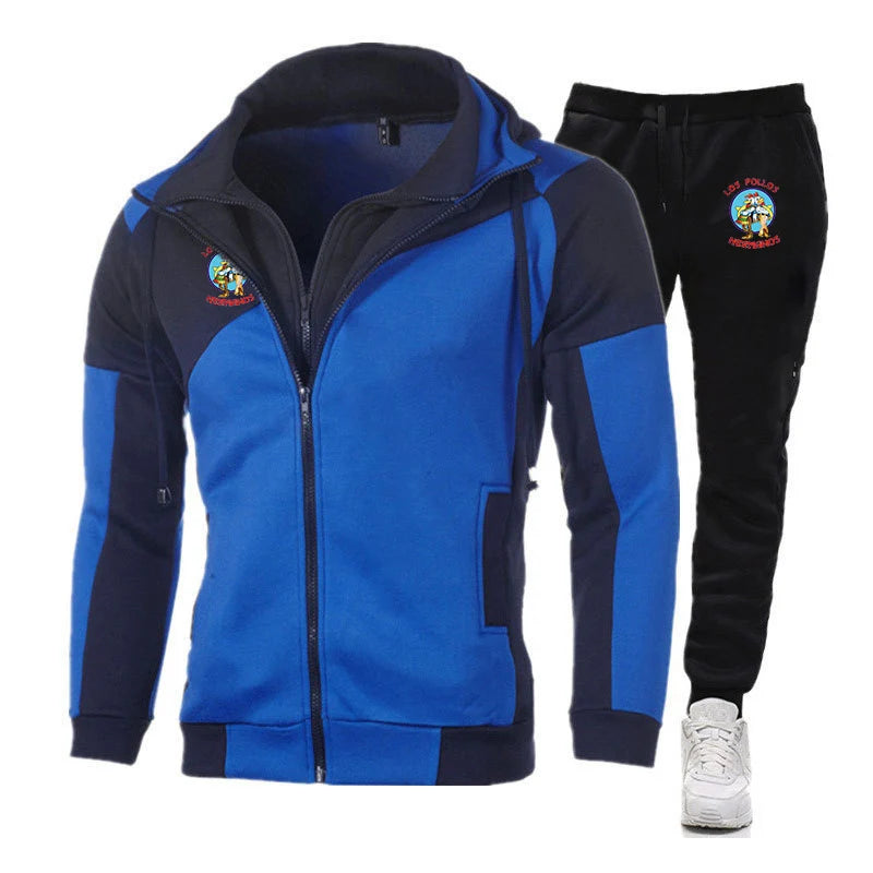 2025 Spring Autumn Man's Breaking Bad LOS POLLOS Logo Print Diagonal Zipper Fashion Packet Hoodies+Hot Sales Sports Pants Suits