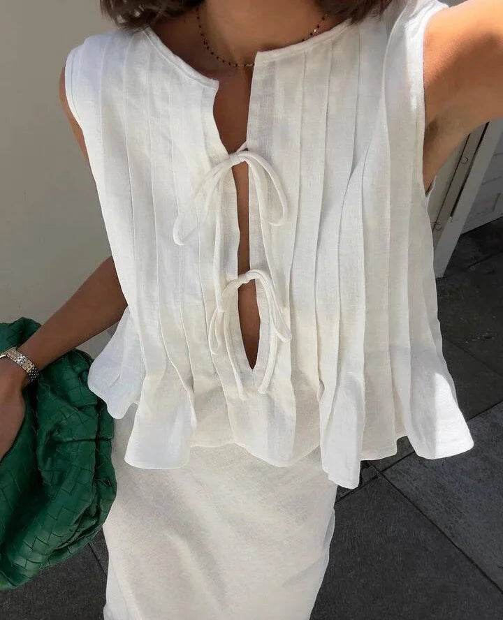 Women's Pleated Linen Crop Top - P12 Hub Europe