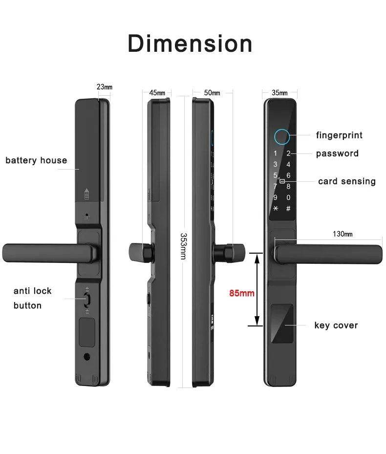 WiFi Sliding Door Lock | IP66, Fingerprint, Card, Code, Glass/Aluminum - P12 Hub Europe