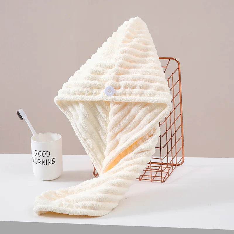 1Pcs Microfiber Quick-dry Hair Towel Cap with Button Super Absorption Bath Hat Fast Drying Hair Drying Wrap Hat Towel for Women - P12 Hub Europe
