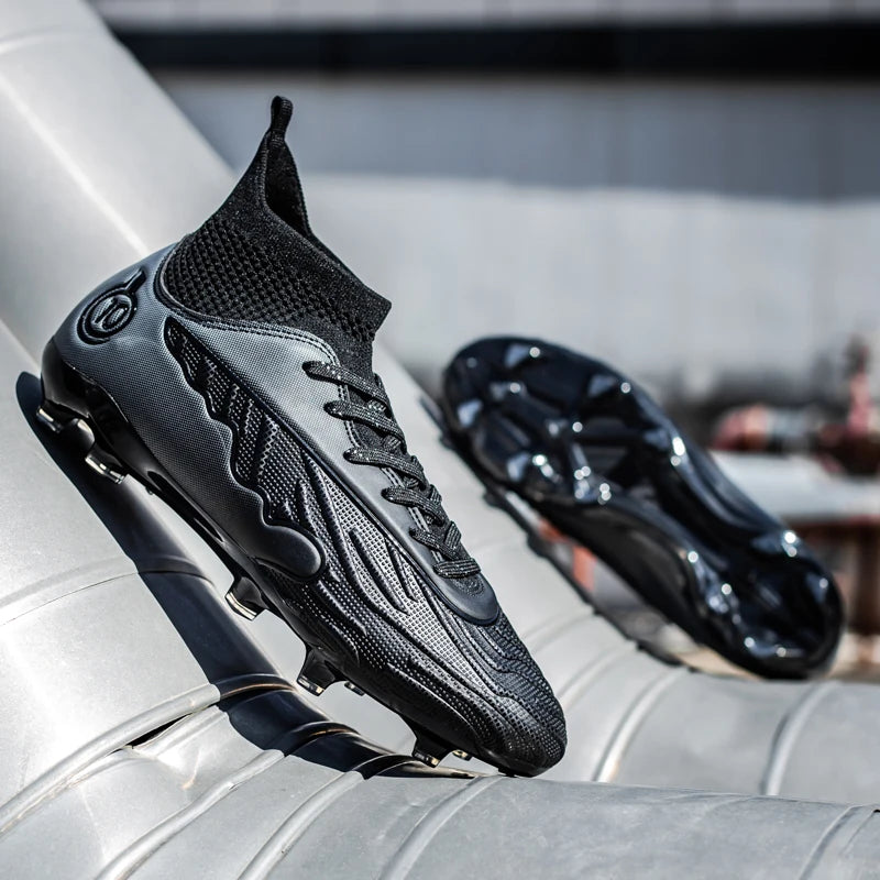 Mens Soccer Cleats Outdoor Lightweight High-Top Training Boots, Professional Athletic Long Spikes and TF Ground Football Shoes