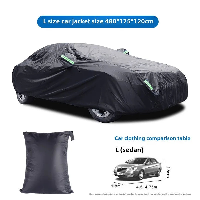 Black Silver Coated Rainproof Sunscreen Reflective Strip Outdoor Sunshade Dust Proof Protection Hatchback Sedan SUV Car Cover