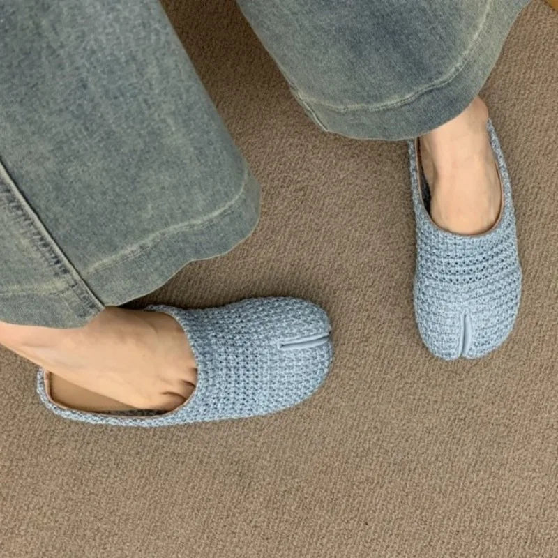 Weave Women Split Toe Sandals Flats Casual Slippers Mules Shoes Woman Summer 2025 Trend Comfort Slides Dress Sandalias De Mujer