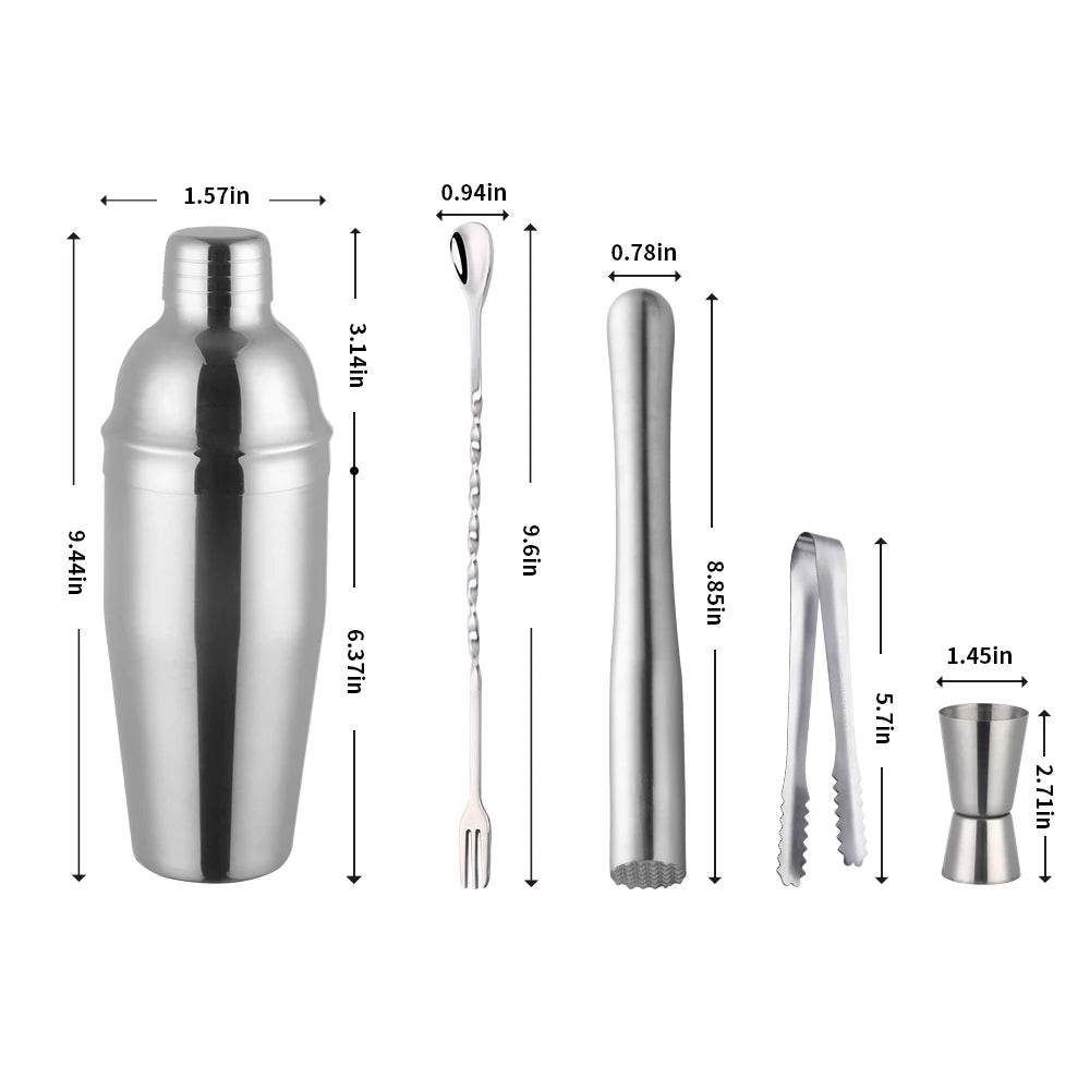 1-8PCS 750Ml Stainless Steel Bar Cocktail Shaker Set Bartender Tools Moijto Muddler Wine Bottle Stopper Cocktail Boston Barware - P12 Hub Europe