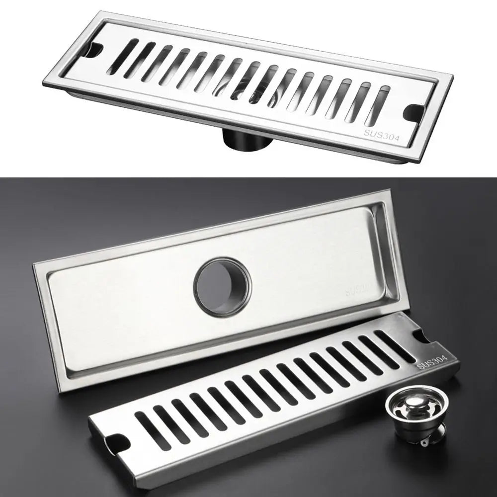 20/30/40/50cm Stainless Steel Shower Floor Drain Bathroom Rectangle Linear Floor Drainage Floor Drain with Strainer Cover