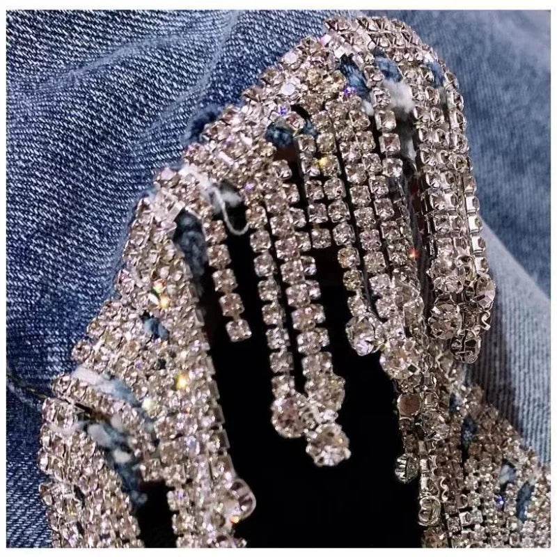Sexy Rhinestone Fringed Denim Shorts - P12 Hub Europe