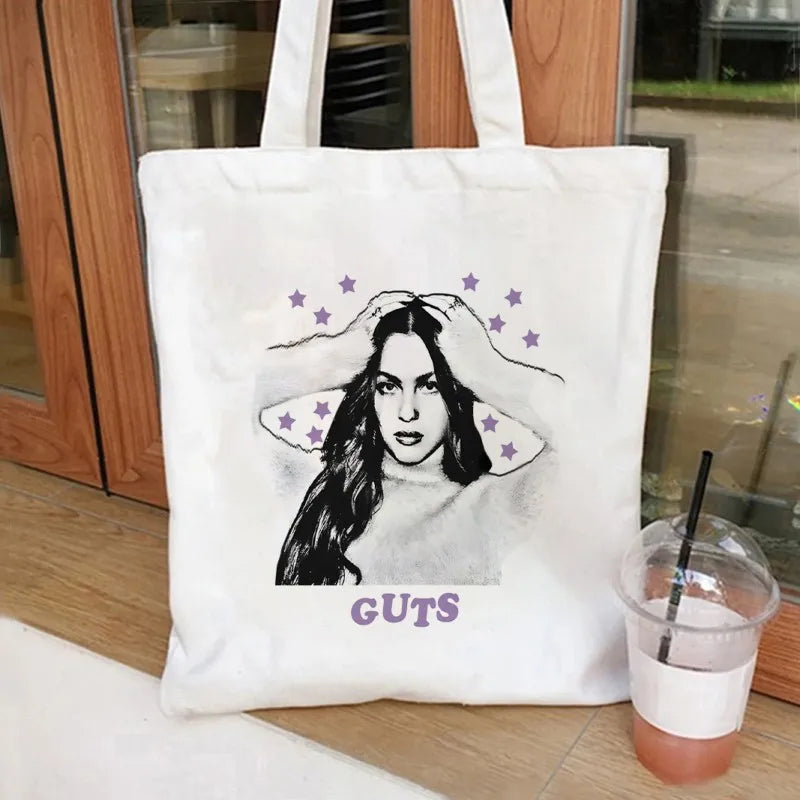Vintage Olivia Rodrigo Guts Tour Canvas Tote Bag Cosmetic Bag Large Capacity Shopping Bags Shoulder Handbag Eco Girl Handbags