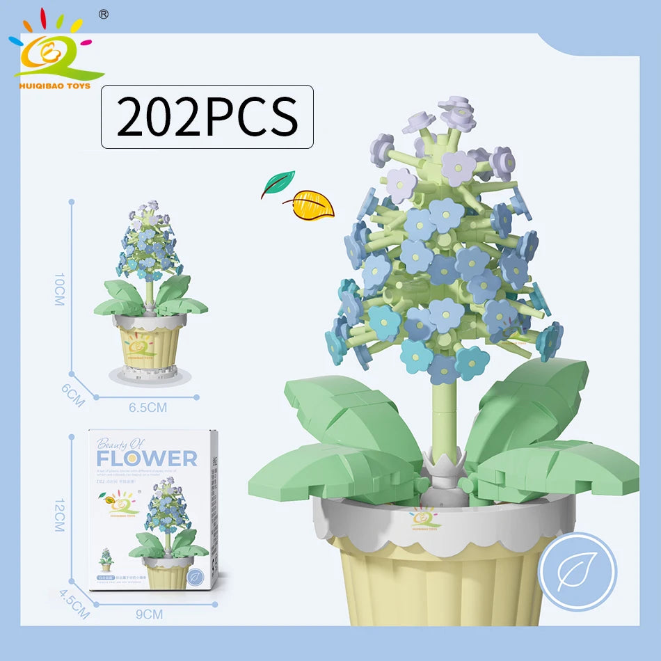 HUIQIBAO MOC Eternal Bouquet Micro Building Blocks Flower Model DIY Home Desk Plant Decoration Assemble Brick Toy For Children