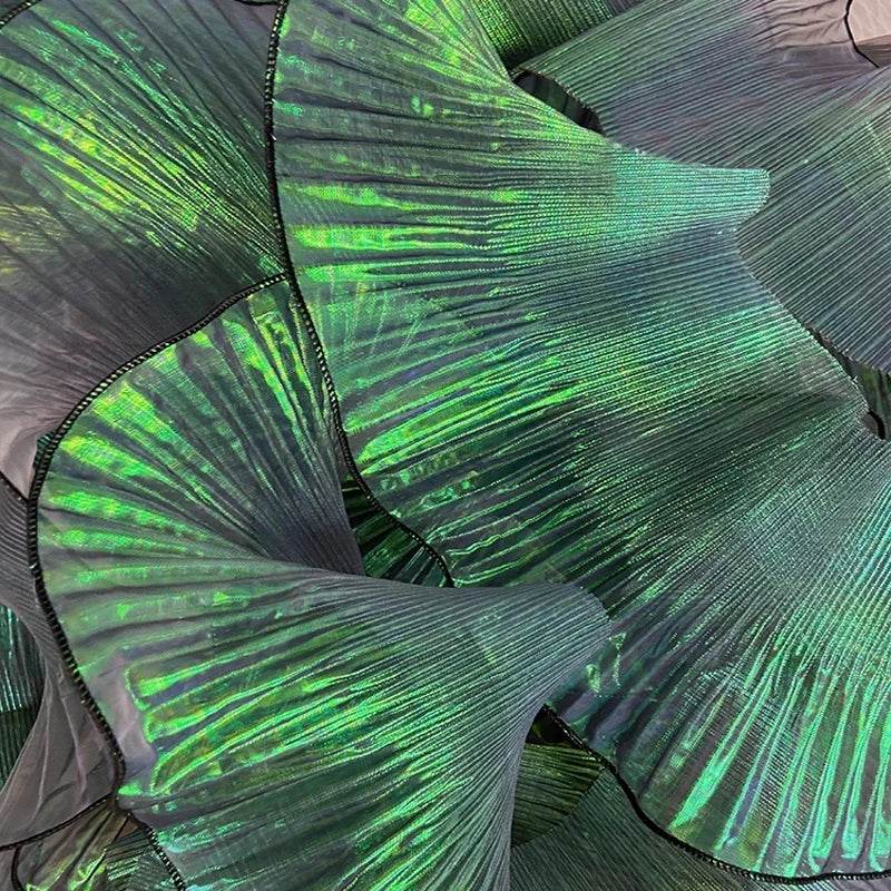 1 Yard Blue Lace Fabric Pleated Mermaid Effect Laser Neon Luster For Women Dress 15CM Wide - P12 Hub Europe