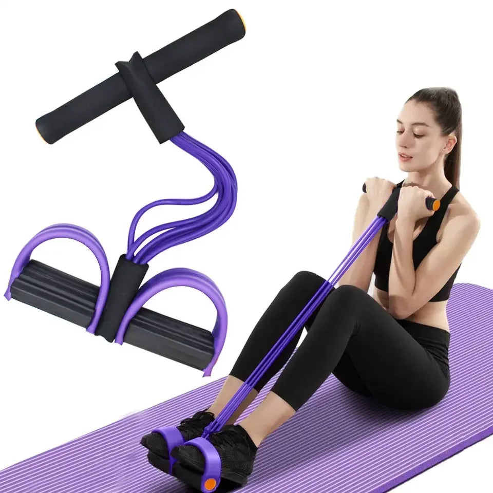 1PC Four-Tube Pedal Tensioner Multi-Functional Home Gym Fitness Equipment Yoga Abdominal Strengthening Elastic Band Tension Rope