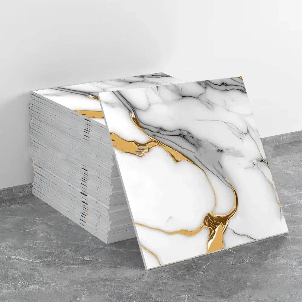 Aluminum Foil Bottom Imitation Tile Wall Stickers Kitchen Bathroom Decor Damp Proof Marble Pattern Foam Self-adhesive Wallpaper - P12 Hub Europe