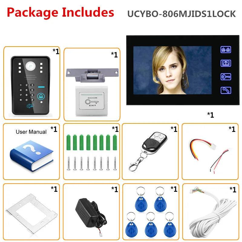 Video Intercom Kit 7"RFID, Password, Remote Unlock, Electric Lock - P12 Hub Europe