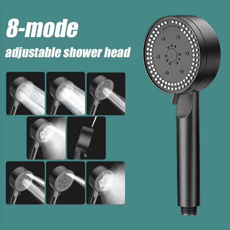 VILOYI 8 Modes Adjustable Shower Head High-pressure Water Saving Black Showerhead Handheld Bathroom Massage Showers Nozzle