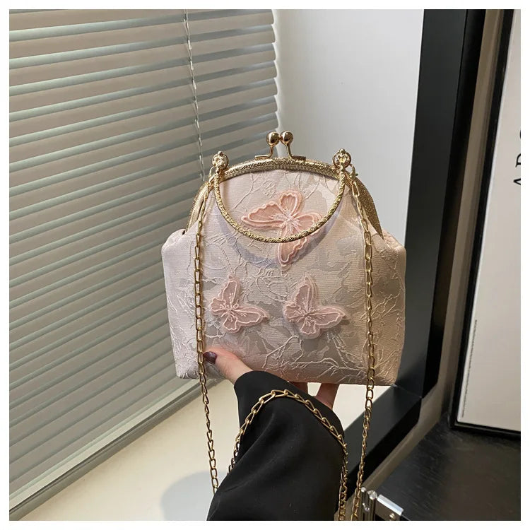 Chinese Style Butterfly Embroidery Women's Shoulder Bags Dinner Party Ladies Chain Crossbody Bag Elegant Simple Female Handbags
