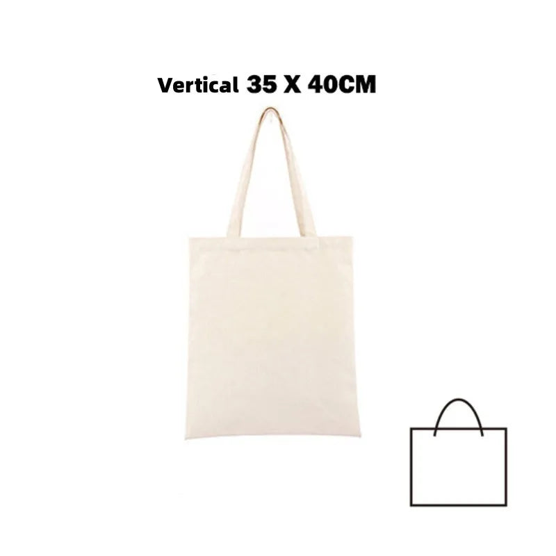 Large Capacity Canvas Shopping Bags Folding Eco-Friendly Cotton Tote Bags Reusable DIY Shoulder Bag Grocery Handbag Beige White