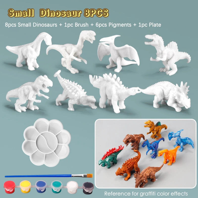 6pcs/8pcs, DIY Coloring Dinosaur Toys, Graffiti White Model Paintable Toy, Children's Creative Fill-in-the-Blank Puzzle Toy Gift