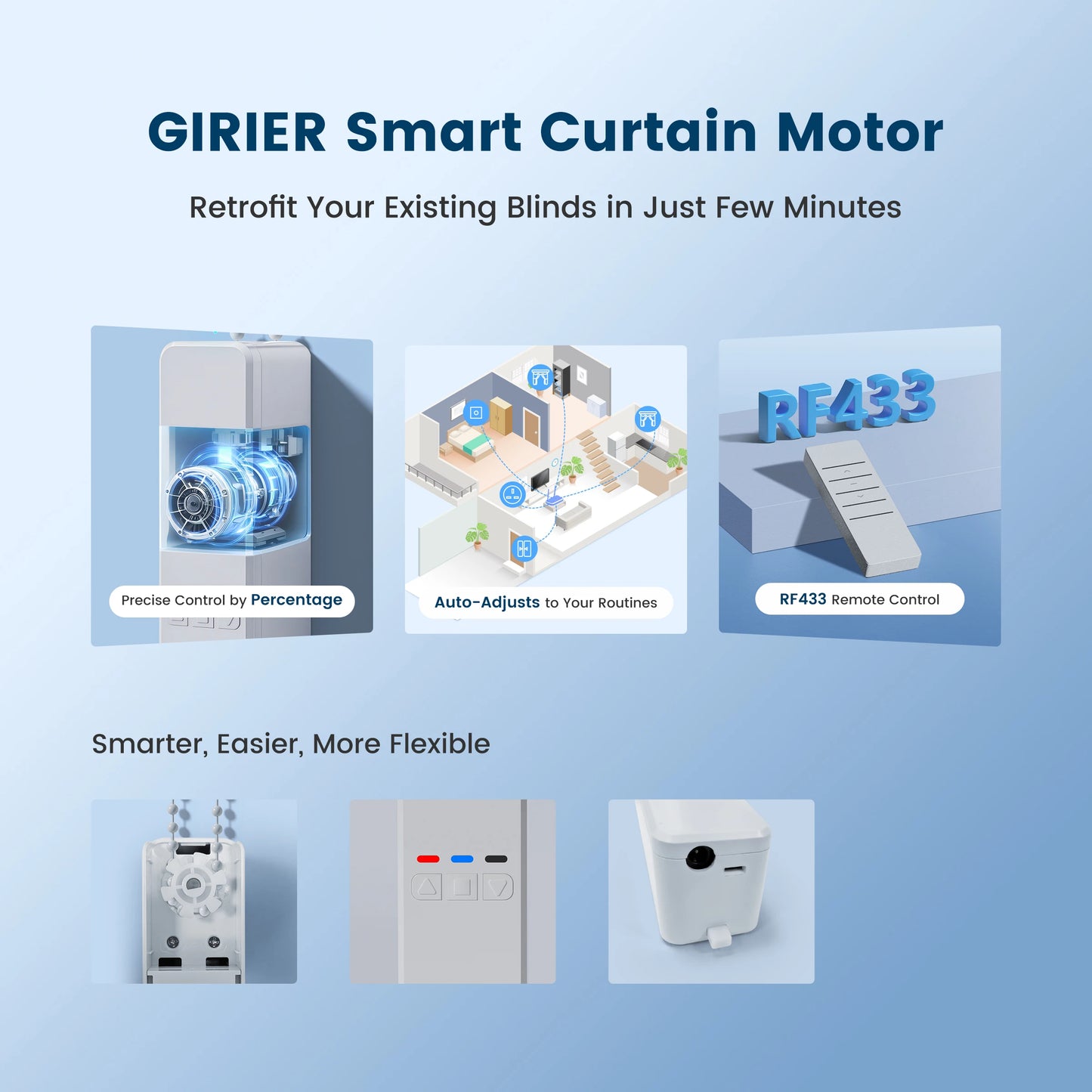 GIRIER Smart Curtain Motor WiFi Motorized Roller Shade Motor for Blinds Works with Alexa Google Home Assistant Supports Tuya APP