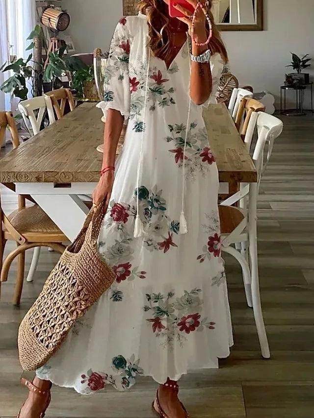 V-Neck Long Dress Casual Sweet Loose - P12 Hub Europe