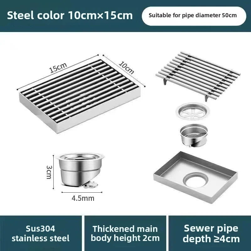Bathroom high drainage floor drain, outdoor large-diameter thickened 304 stainless steel floor drain
