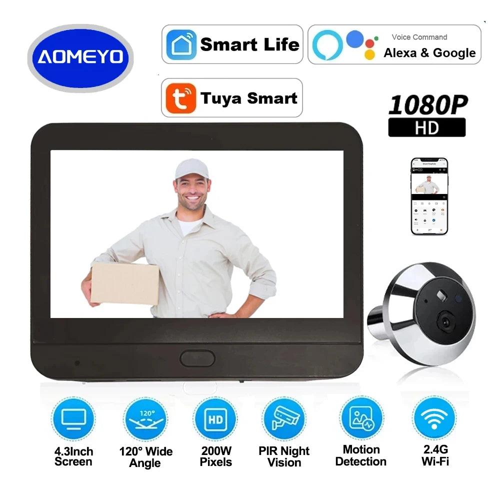 Peephole Camera 1080P WiFi 4.3" Monitor, 5000mAh, Night Vision - P12 Hub Europe