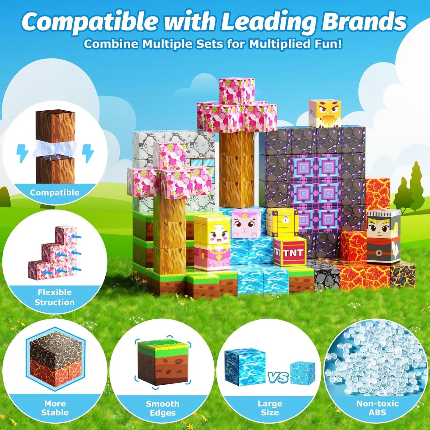Magnetic Building Blocks Mine World Magnet Cube Set STEM Montessori Sensory Toy for Kids Boys Girls Ages 3+ DIY Model Children